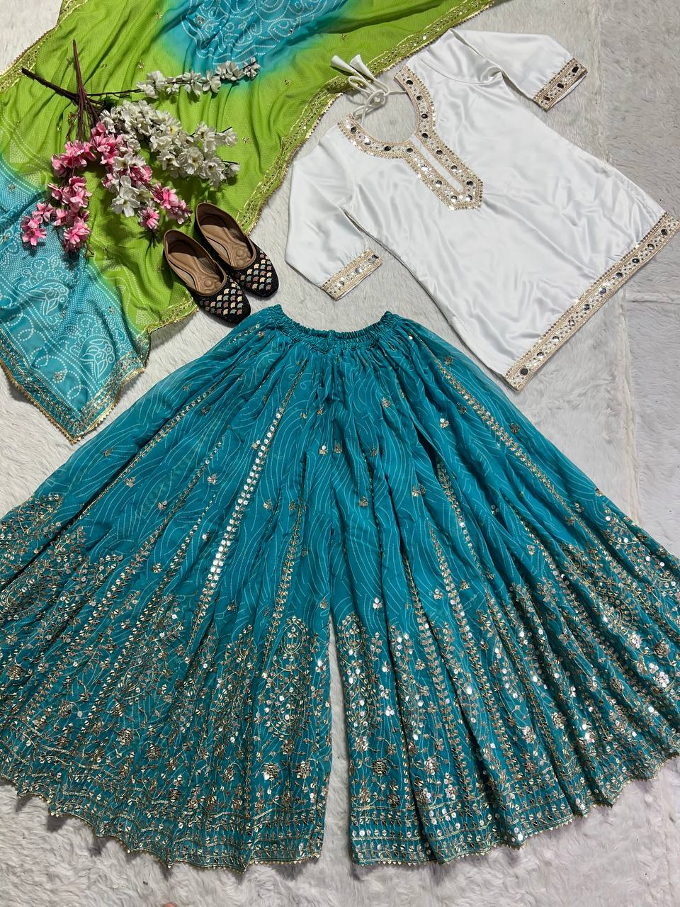 Turquoise & Lime Heritage Sharara Set